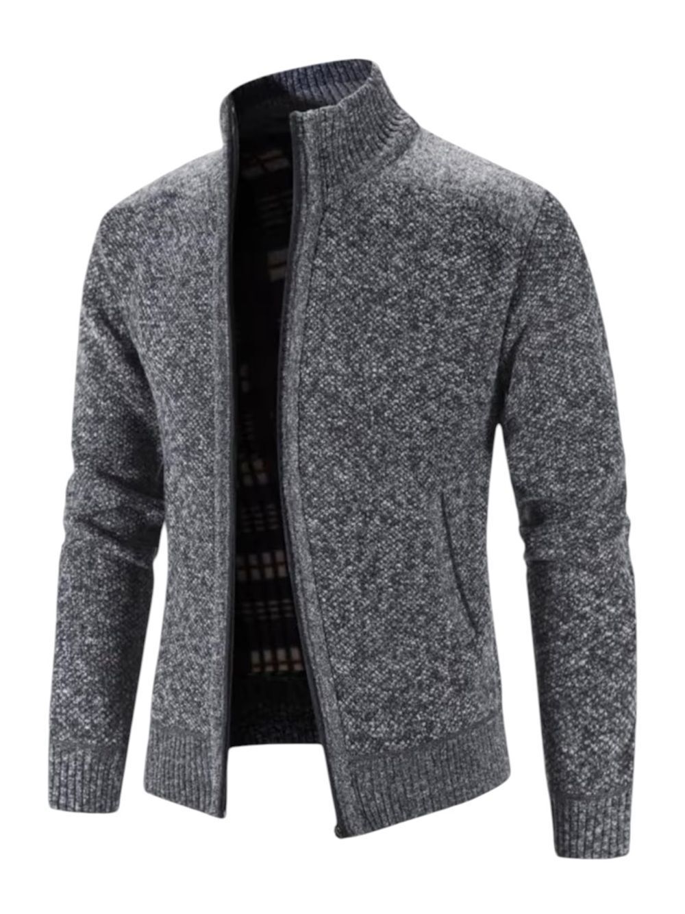 Men's Full-Zip Fleece Lined Knitted Heather Gray Sweater Jacket Size L